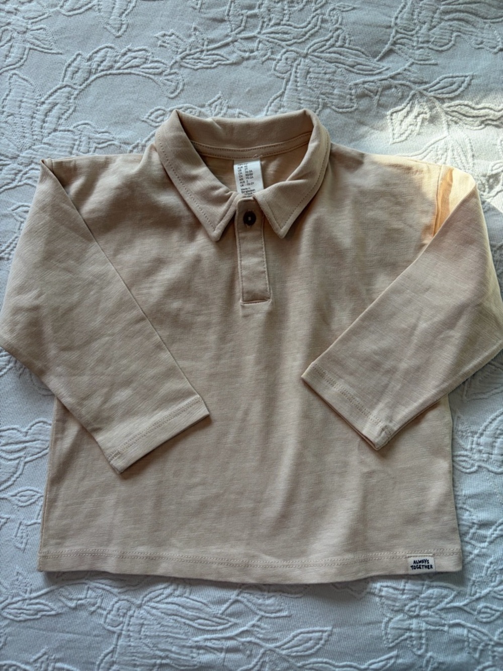 H&M Long-Sleeve Polo Top in Light Beige 2T